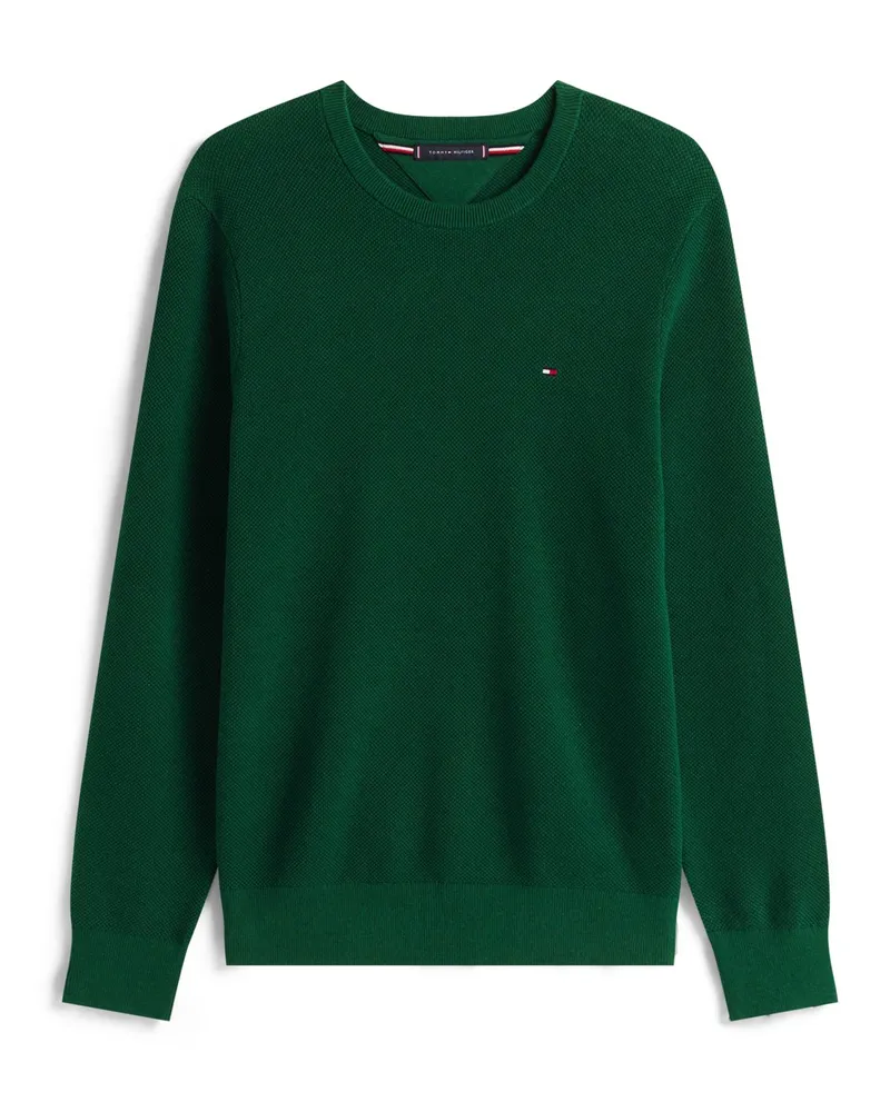 Tommy Hilfiger Baumwoll-Pullover mit Reiskornstruktur und kleiner Logo-Stickerei in Grün