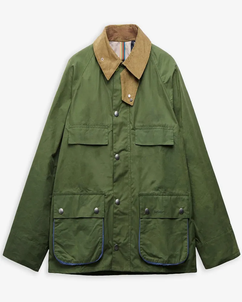 Barbour Paul Smith loves Barbour Wachsjacke Bedale mit Cord-Details in Oliv