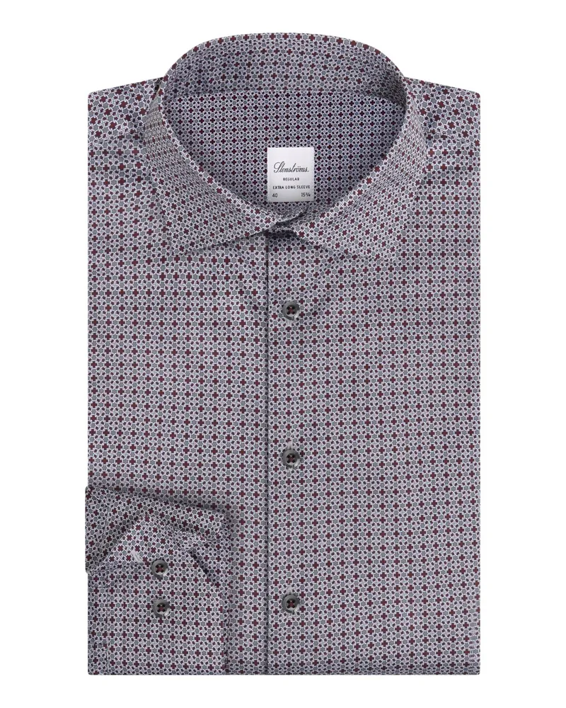 Stenströms Gemustertes Hemd aus Twofold Super Cotton mit extralangem Arm, Regular in Blau