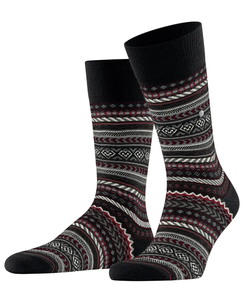 Burlington Socken aus einem Schurwoll-Mix mit Fair Isle Muster in Schwarz