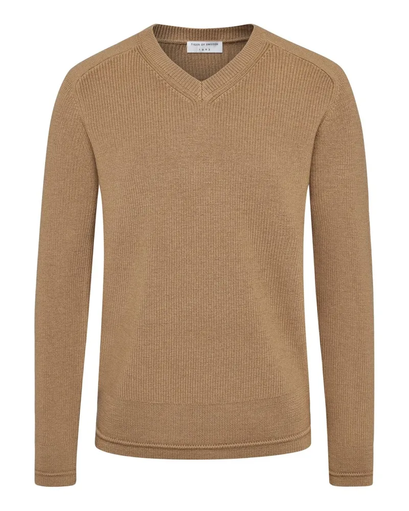 Tiger of Sweden Softer Wollpullover mit Raglanärmeln und V-Ausschnitt in Beige