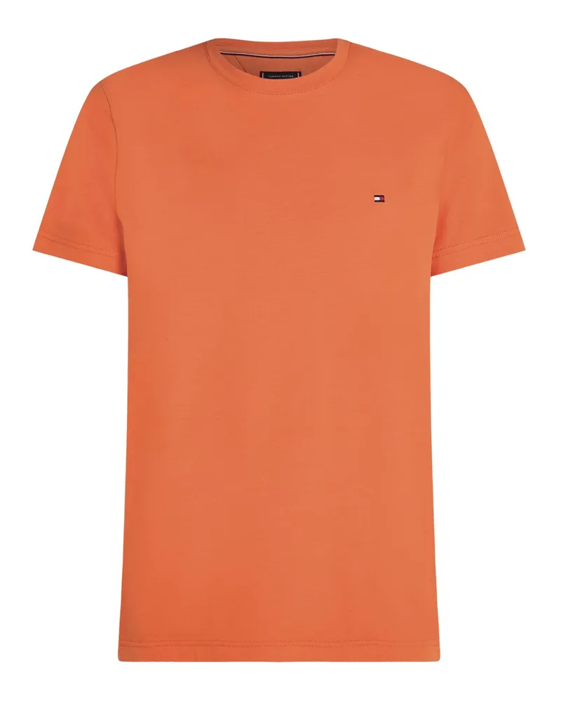 Tommy Hilfiger Stretch-T-Shirt mit kleiner Logo-Stickerei, Slim Fit in Orange