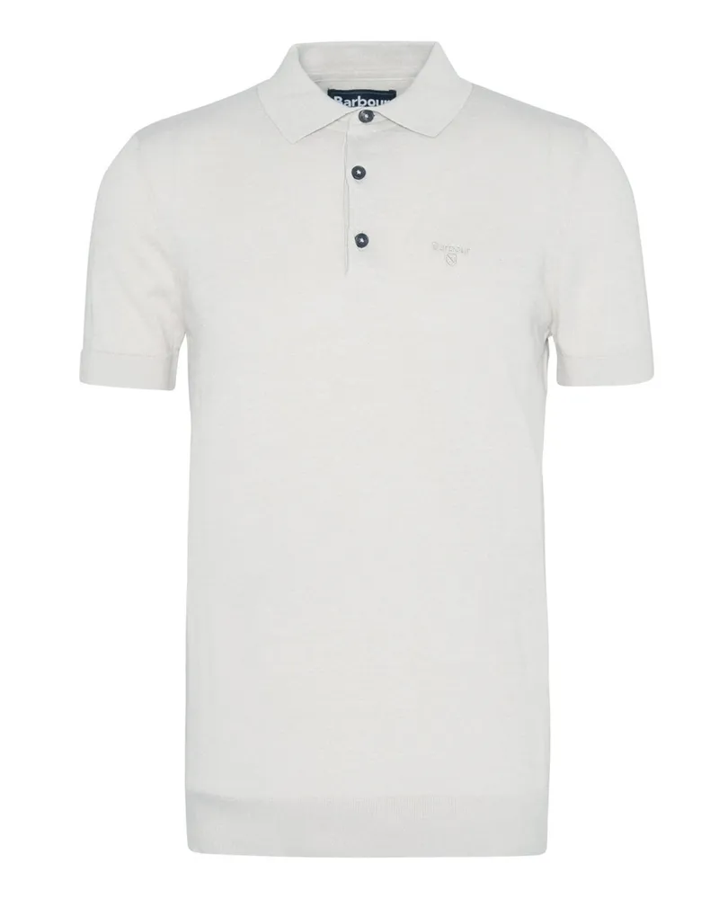 Barbour Meliertes Strick-Poloshirt Buston mit Logo-Stickerei, Tailored Fit in Offwhite