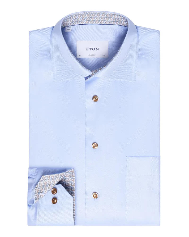 Eton Struktur-Twill-Hemd mit Ausputz und Brusttasche, Classic in Hellblau