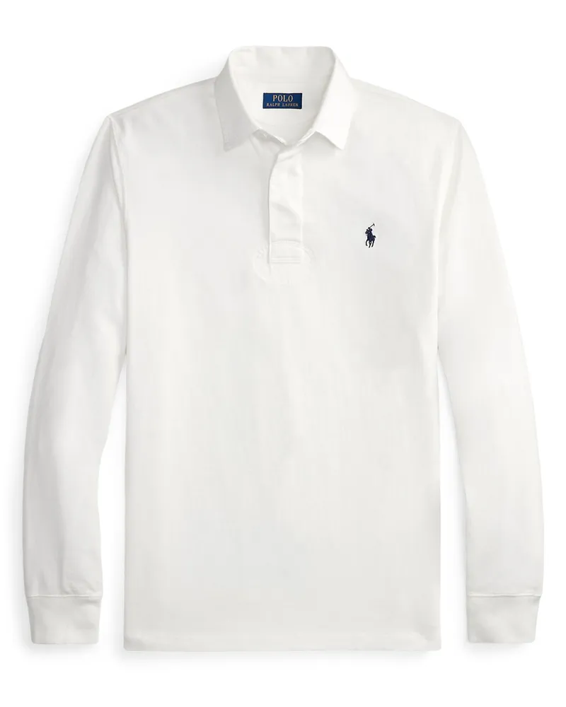 Ralph Lauren Unifarbenes Rugby-Shirt mit Kontrastkragen und Pony-Stickerei in Offwhite