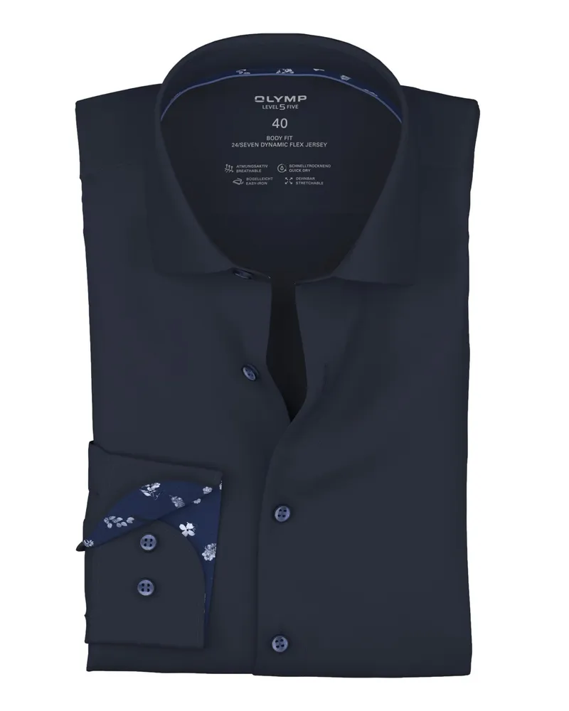 Olymp Level Five, Body Fit, 24/Seven Dynamic Flex Jerseyhemd mit Stretch in Marine