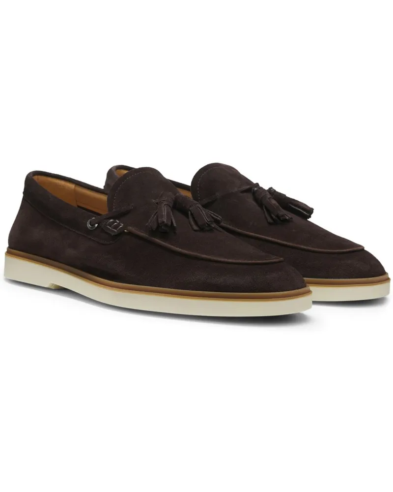 HUGO BOSS Sportlicher Loafer Hedley aus Veloursleder mit Quasten in Dunkelbraun