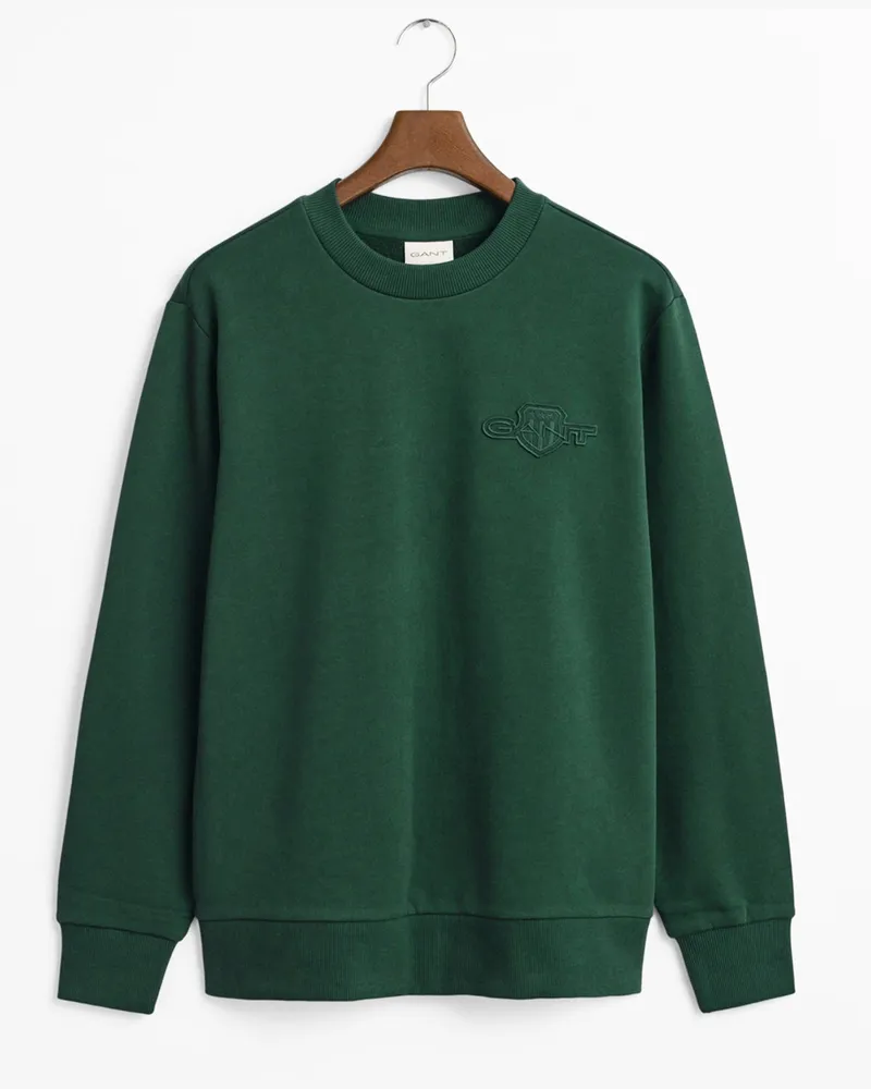Gant Unifarbens Sweatshirt mit aufgenähtem Logo-Emblem in Grün
