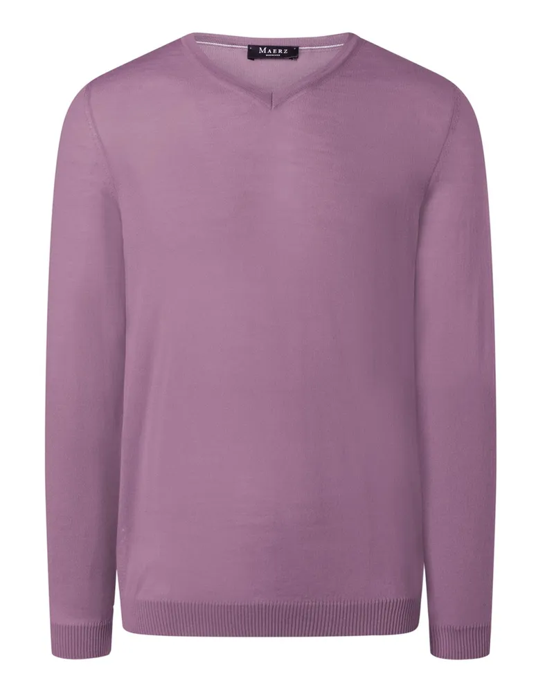 Maerz Leichter Pullover aus Merinowolle mit V-Ausschnitt in Pink