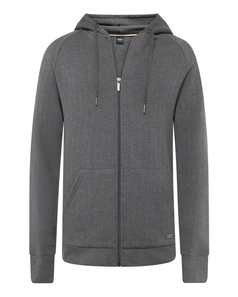 HUGO BOSS Homewear-Sweatjacke aus einem Jersey-Mix mit Kapuze in Grau