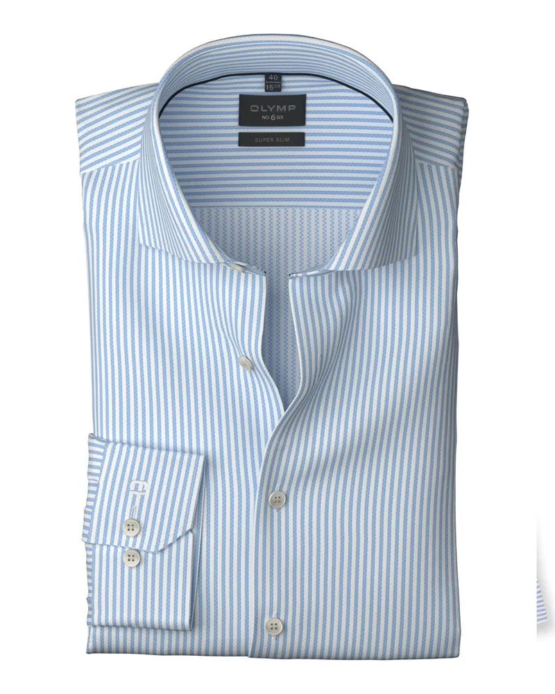Olymp No. Six, Super Slim Fit, Baumwollhemd mit Streifen, Extralang in Hellblau