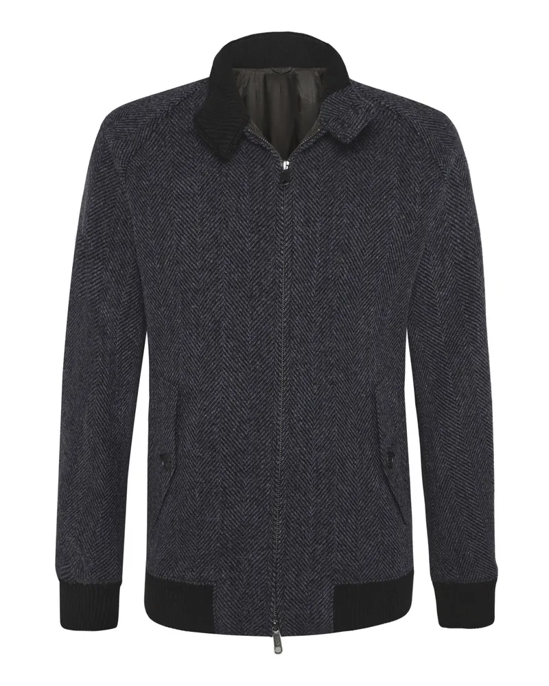 Baracuta G9 Harrington-Jacke mit Fischgrätmuster in Tweed-Qualität in Marine