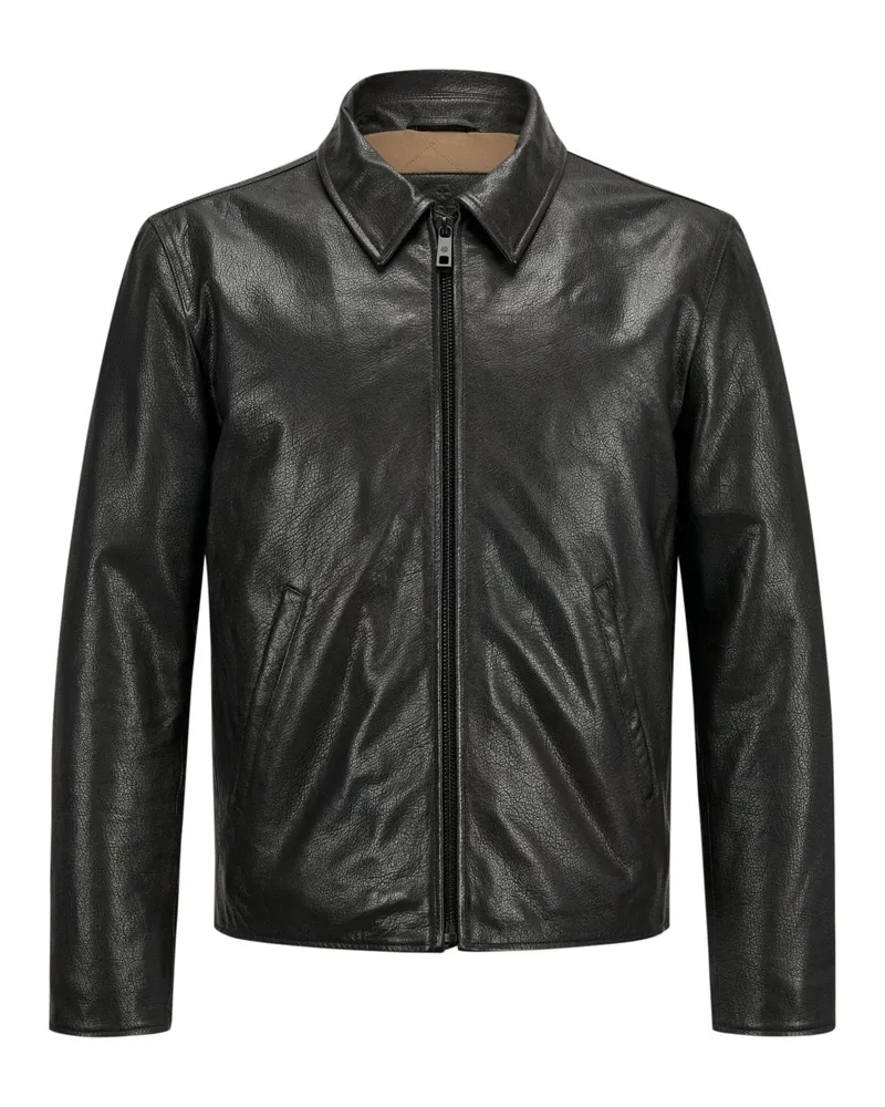 Milestone Lederjacke Martino aus Nappaleder mit Zip und Umlegekragen in Schwarz