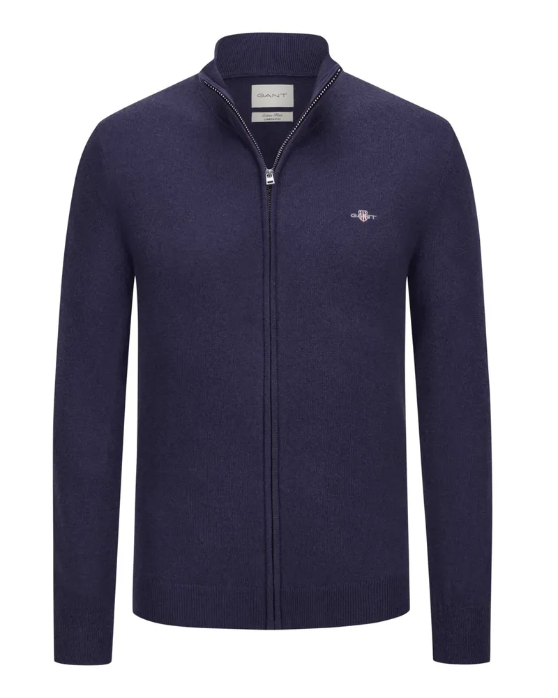 Gant Softe Strickjacke aus extrafeiner Lammwolle mit Zip in Marine