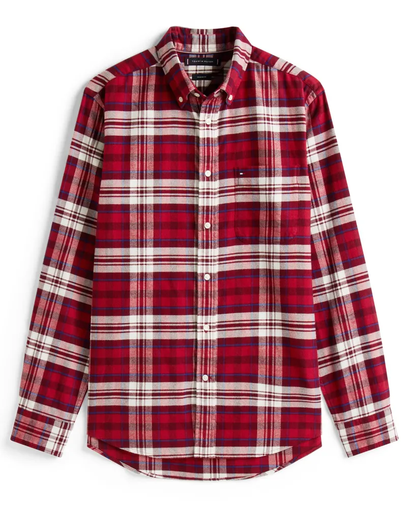 Tommy Hilfiger Flanellhemd mit Karomuster und Brusttasche, Regular Fit in Rot