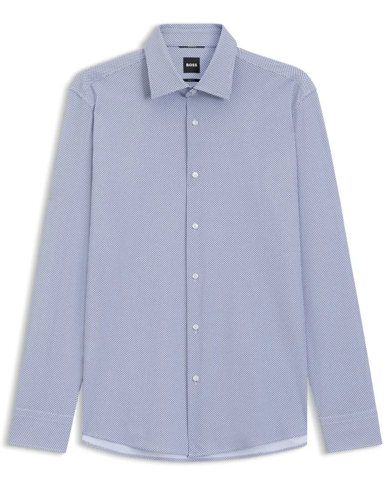 HUGO BOSS Atmungsaktives Hemd mit Print und 4-Way-Stretch, Slim Fit in Blau