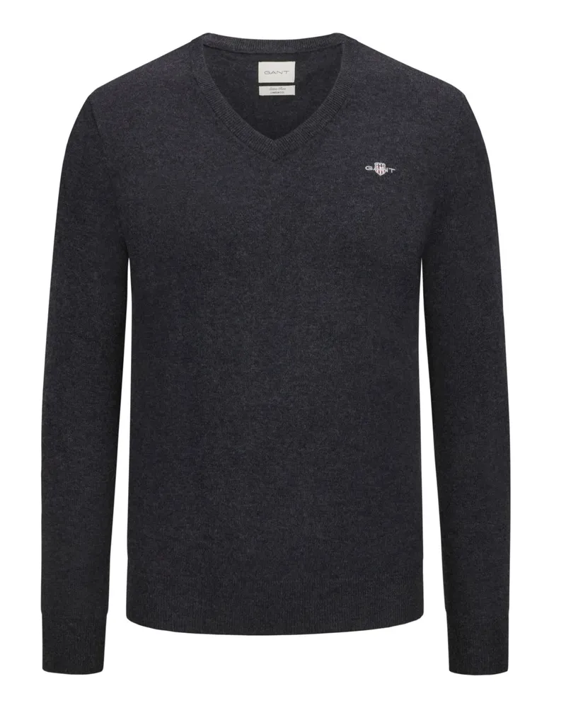 Gant Softer Pullover aus extrafeiner Lammwolle mit V-Ausschnitt in Blau