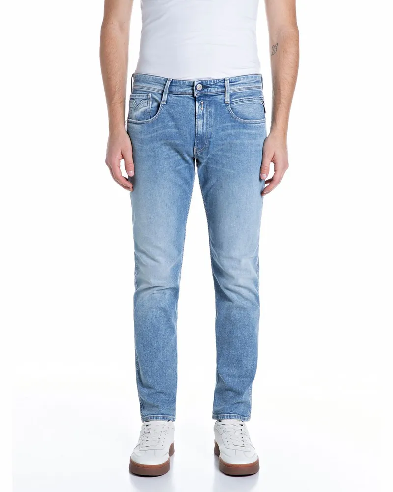 Replay Jeans Anbass mit Stretch im Bleached-Look, Slim Fit in Blau