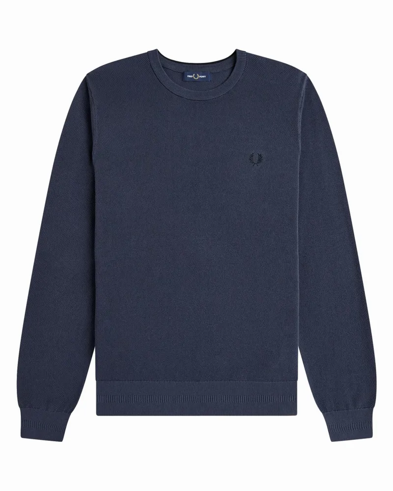 Fred Perry Leichter Rundhalspullover aus Baumwolle mit Reiskornstruktur in Mittelblau