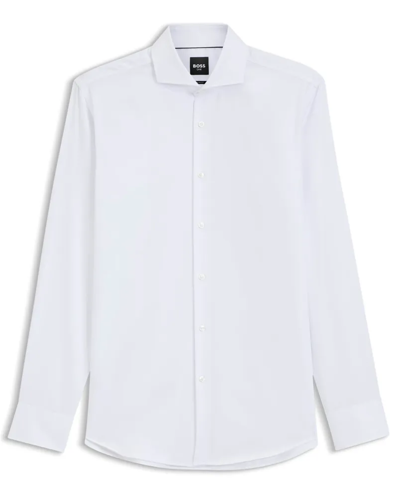 HUGO BOSS Baumwollhemd mit feiner Struktur und Haifischkragen, Slim Fit in Weiß