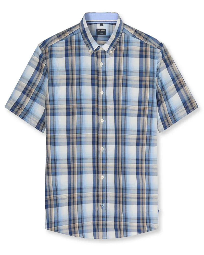 Olymp Casual, Regular Fit, Kurzarmhemd mit Glencheck-Muster in Blau