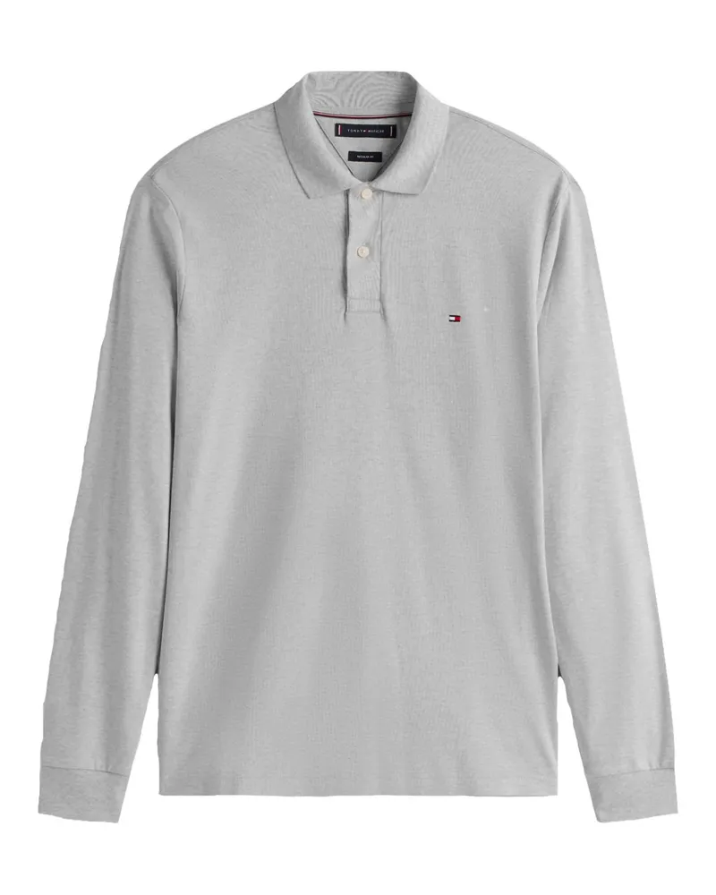 Tommy Hilfiger Langarm-Poloshirt in melierter Jersey-Qualität, Regular Fit in Hellgrau