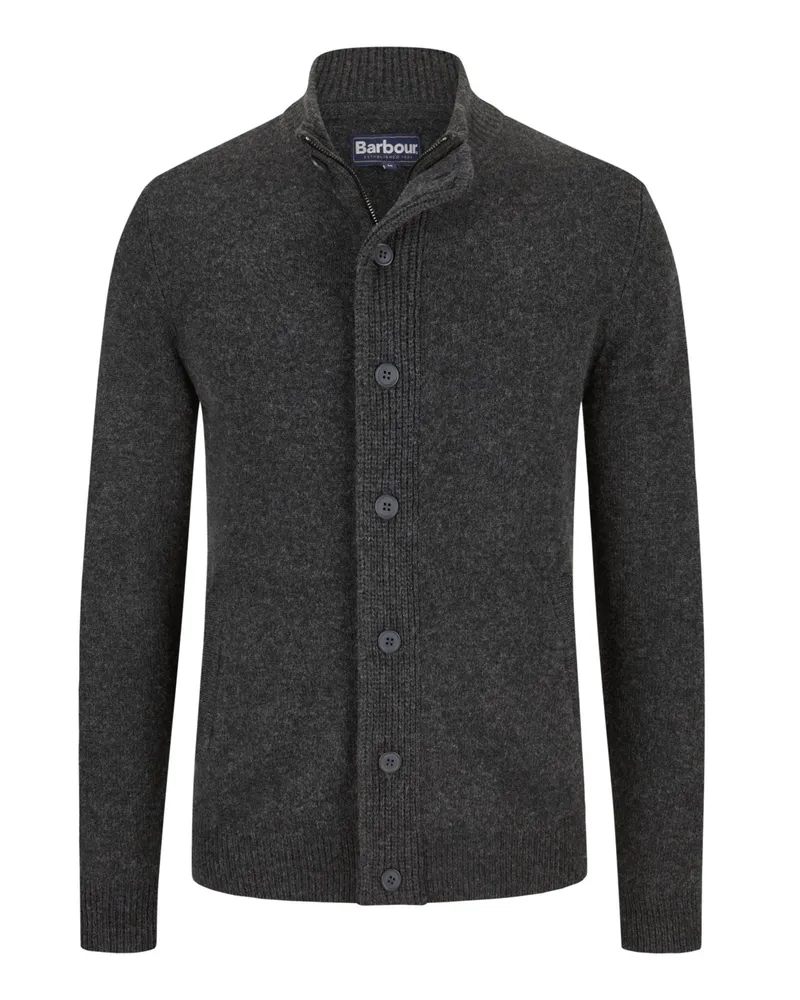 Barbour Cardigan aus Lammwolle mit Knopfleiste und Zip in Anthrazit