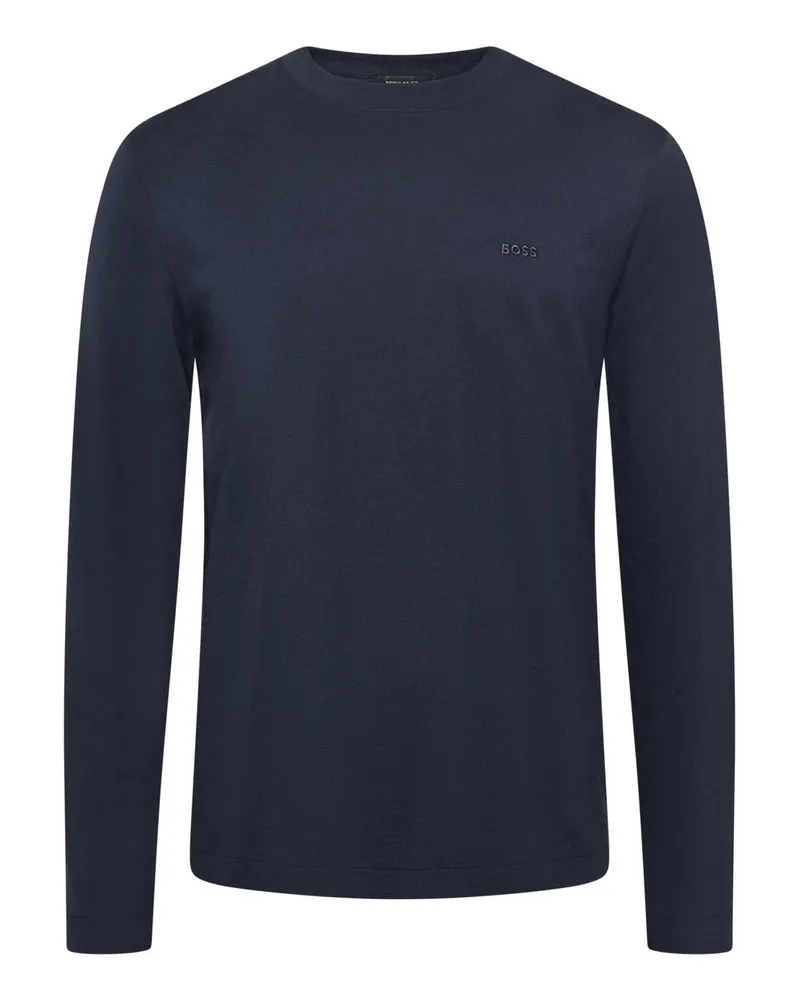 HUGO BOSS Softes Longsleeve aus Baumwolle mit Label-Schriftzug, Regular in Marine
