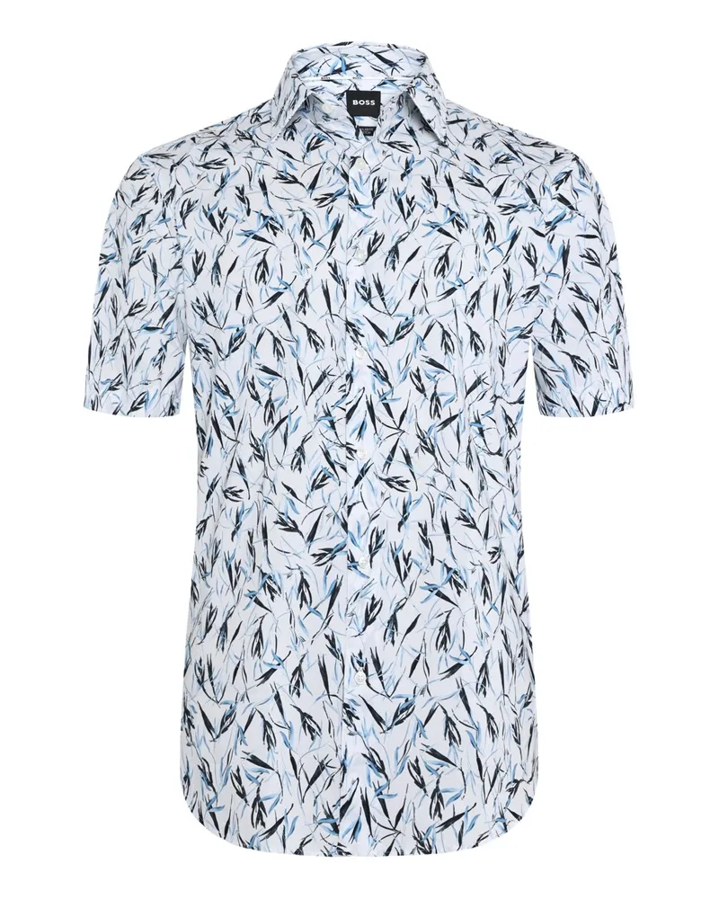 HUGO BOSS Kurzarmhemd mit Stretchanteil und Allover-Print, Regular Fit in Weiß
