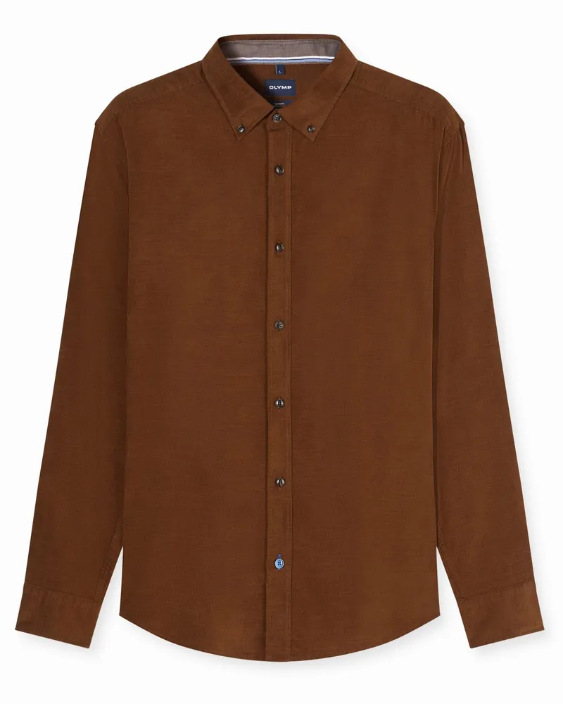 Olymp Casual Feincord-Hemd aus Baumwolle, Regular Fit in Hellbraun