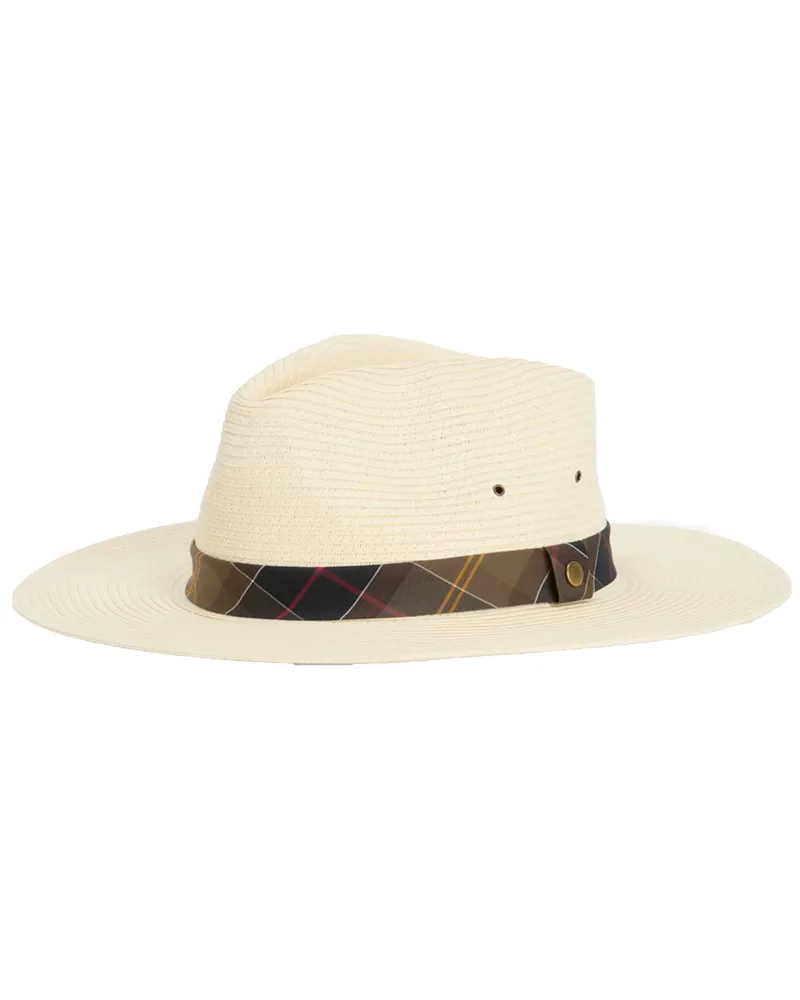 Barbour Geflochtener Fedora mit Tartan-Akzenten und Kinnriemen in Beige