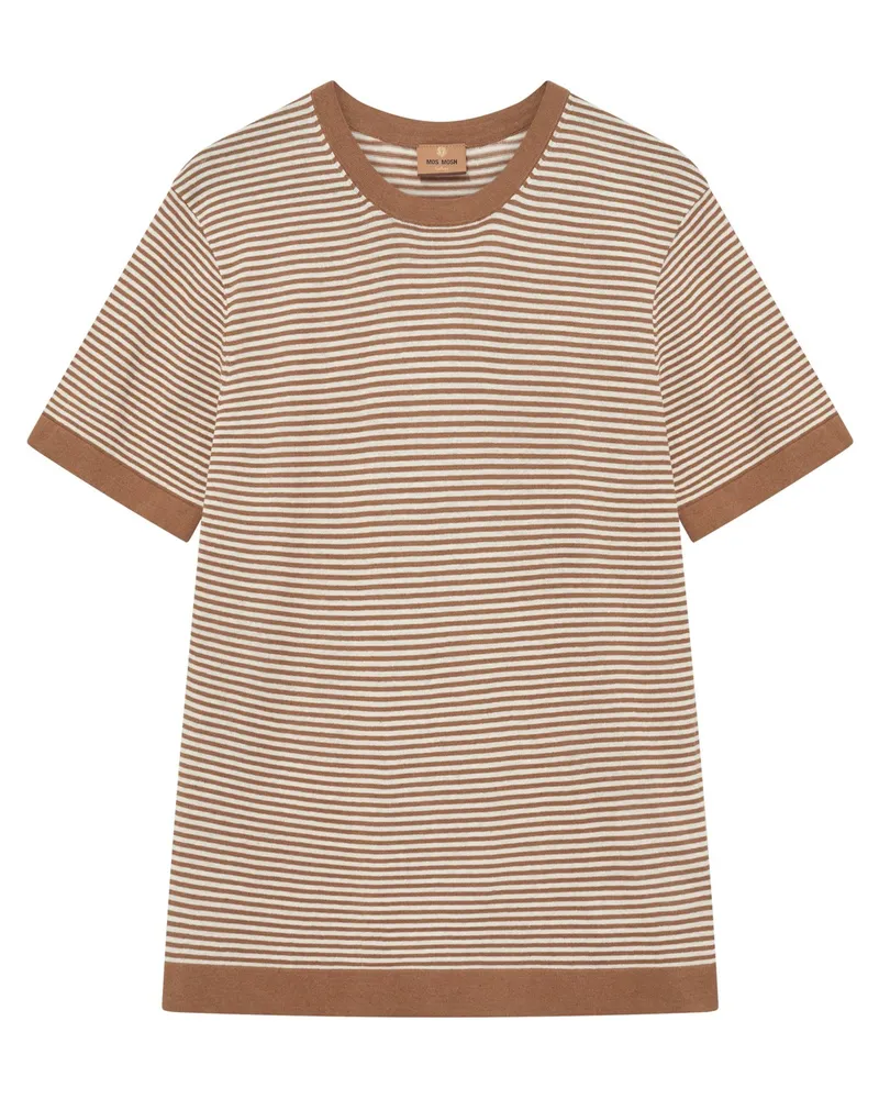 Mos Mosh Strick-T-Shirt mit Ringelstreifen und Leinenanteil in Braun