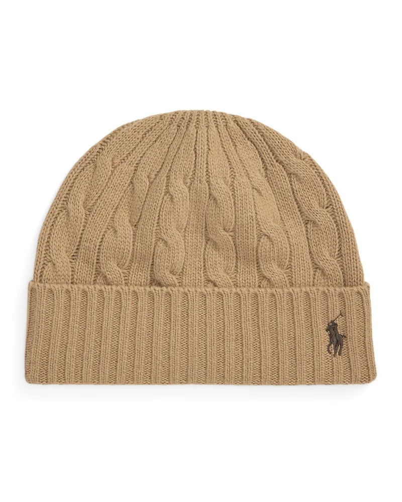 Ralph Lauren Mütze mit Zopfstrickmuster aus einem Wollgemisch in Beige