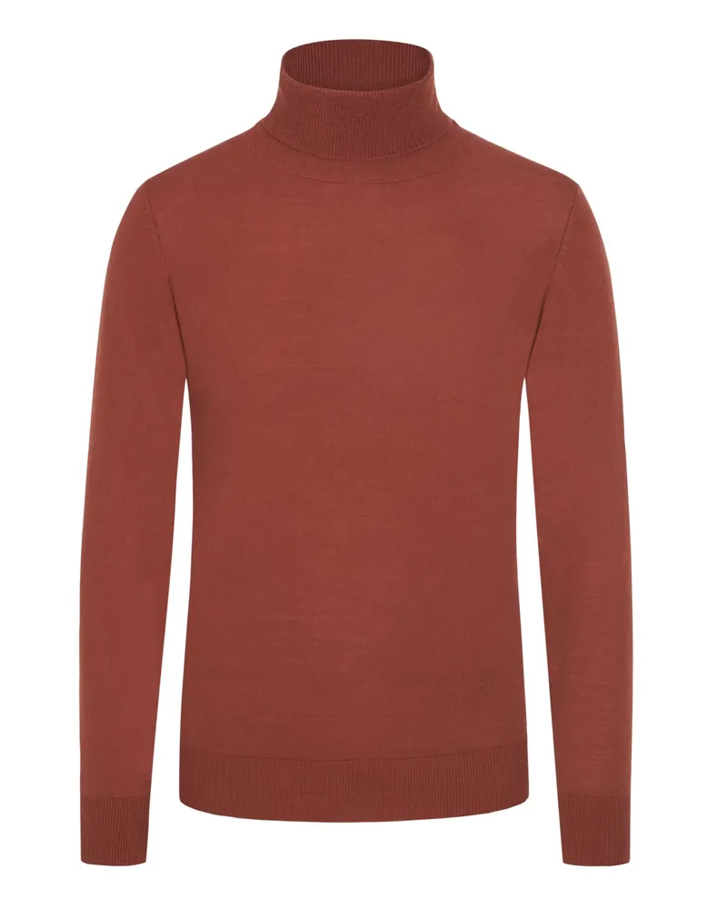 Tom Rusborg Glatter Rollkragenpullover aus Merinowolle in Kupfer