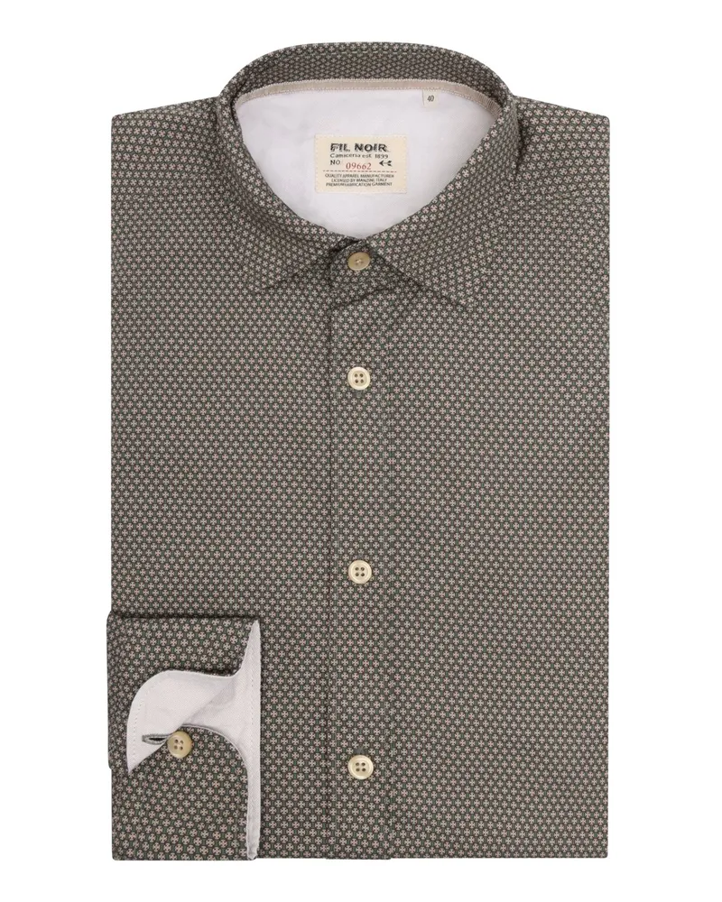 FIL NOIR Gemustertes Hemd aus Baumwolle, Shaped Fit in Khaki