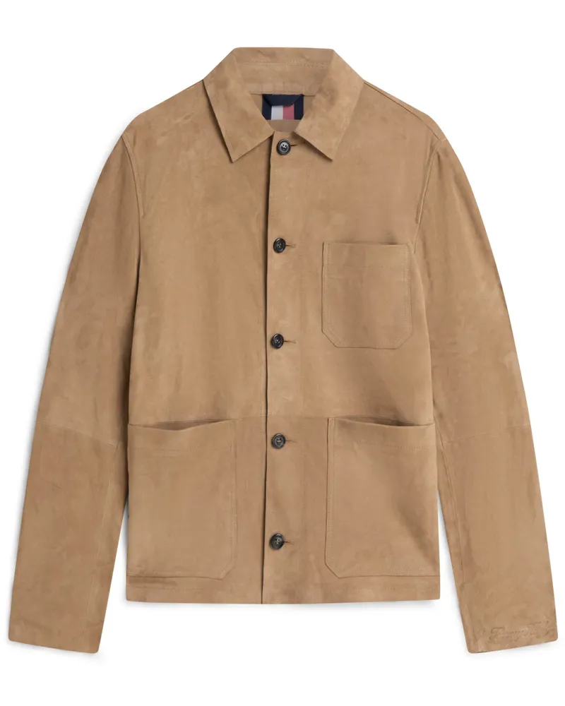 Tommy Hilfiger Leichte Hemdjacke aus Veloursleder mit aufgesetzten Taschen in Hellbraun