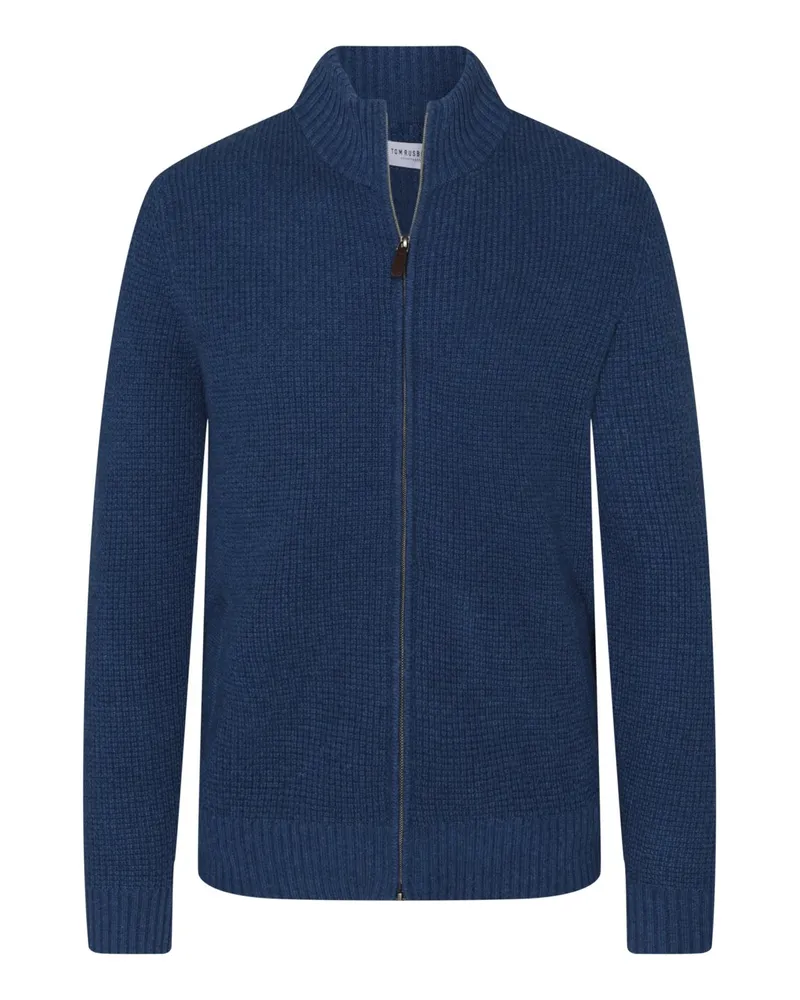 Tom Rusborg Strickjacke aus Kaschmir in Waffelstrick mit Zip in Mittelblau