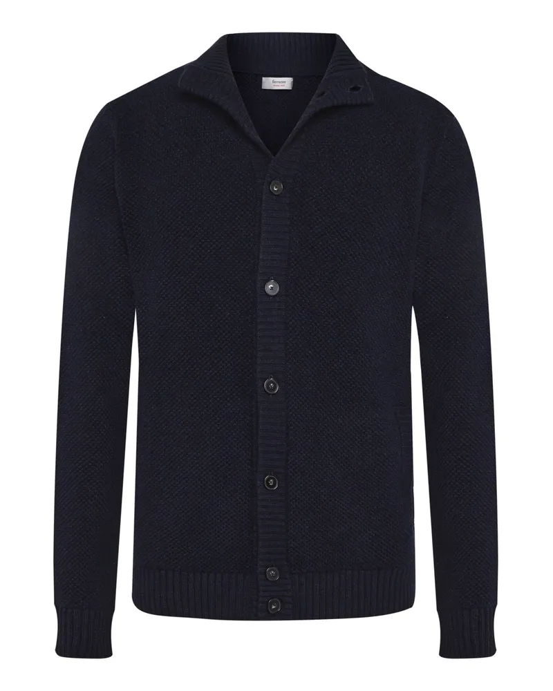 Ferrante Softe Strickjacke aus Merino-Kaschmir-Mix mit Stehkragen in Marine