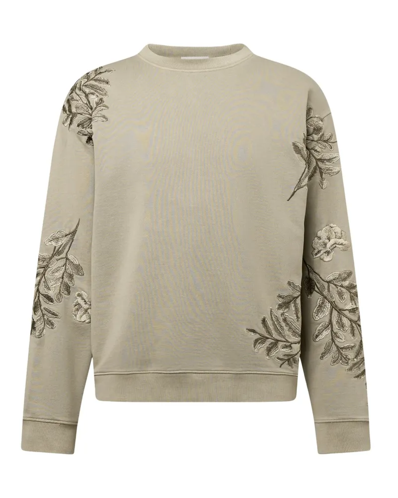 Drykorn Sweatshirt mit floralem Stickmuster in Oliv