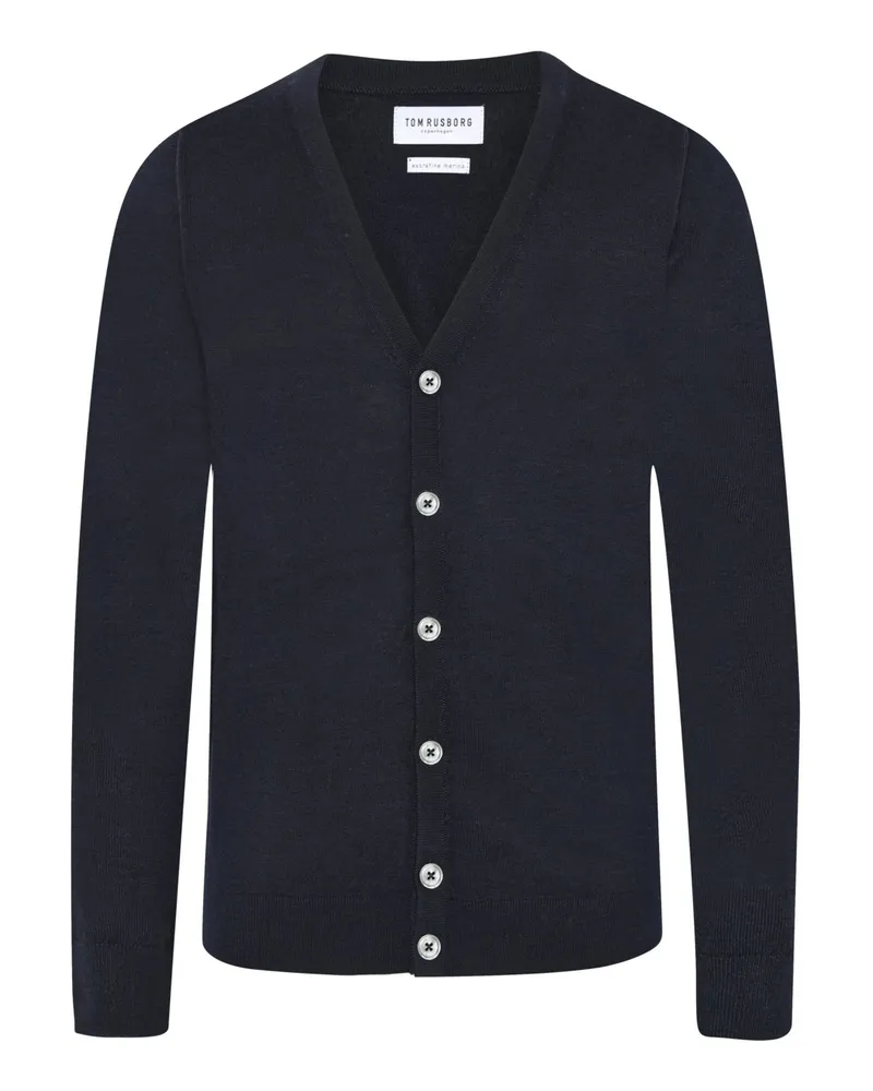 Tom Rusborg Leichte Strickjacke aus maschinenwaschbarer Merinowolle in Marine