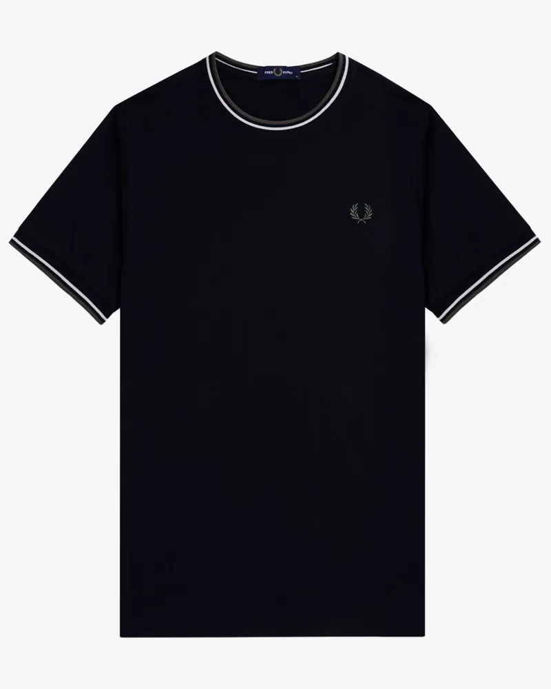 Fred Perry T-Shirt mit Streifenakzenten und Logo-Stickerei Schwarz