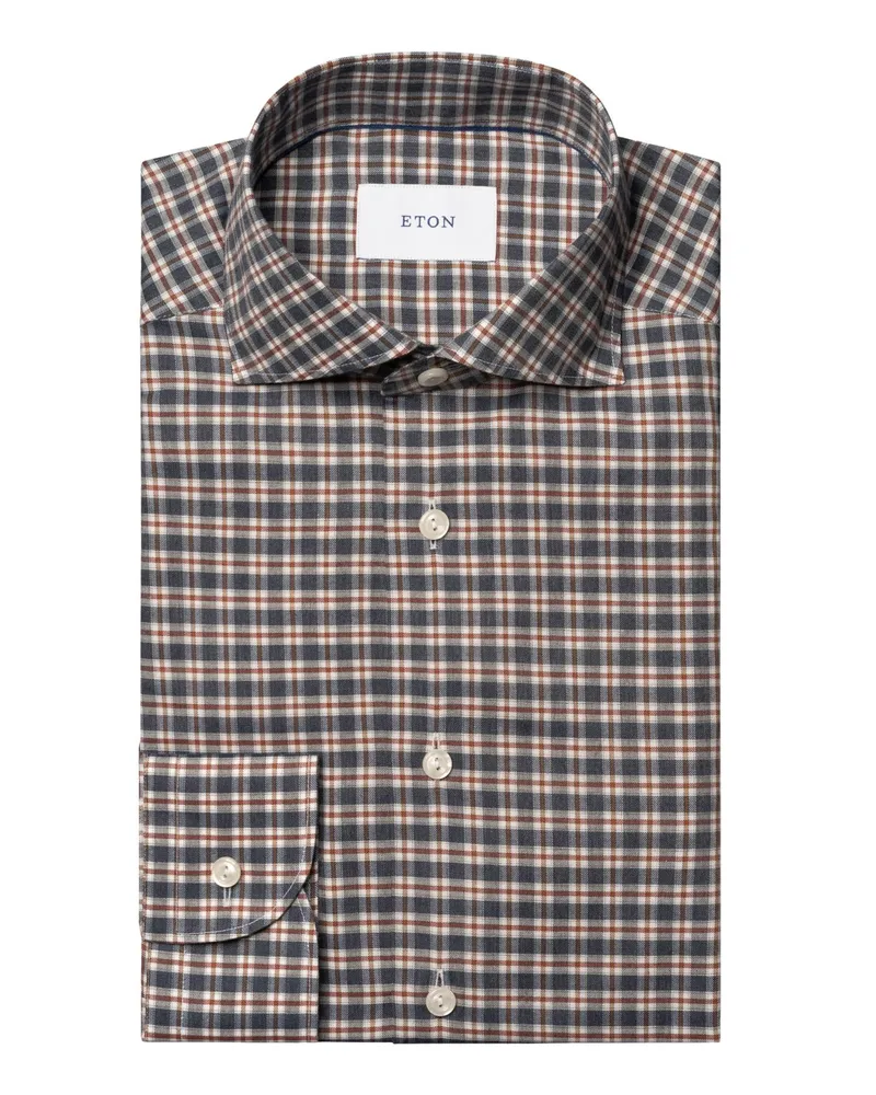 Eton Signature-Flanellhemd mit Karomuster, Contemporary in Marine
