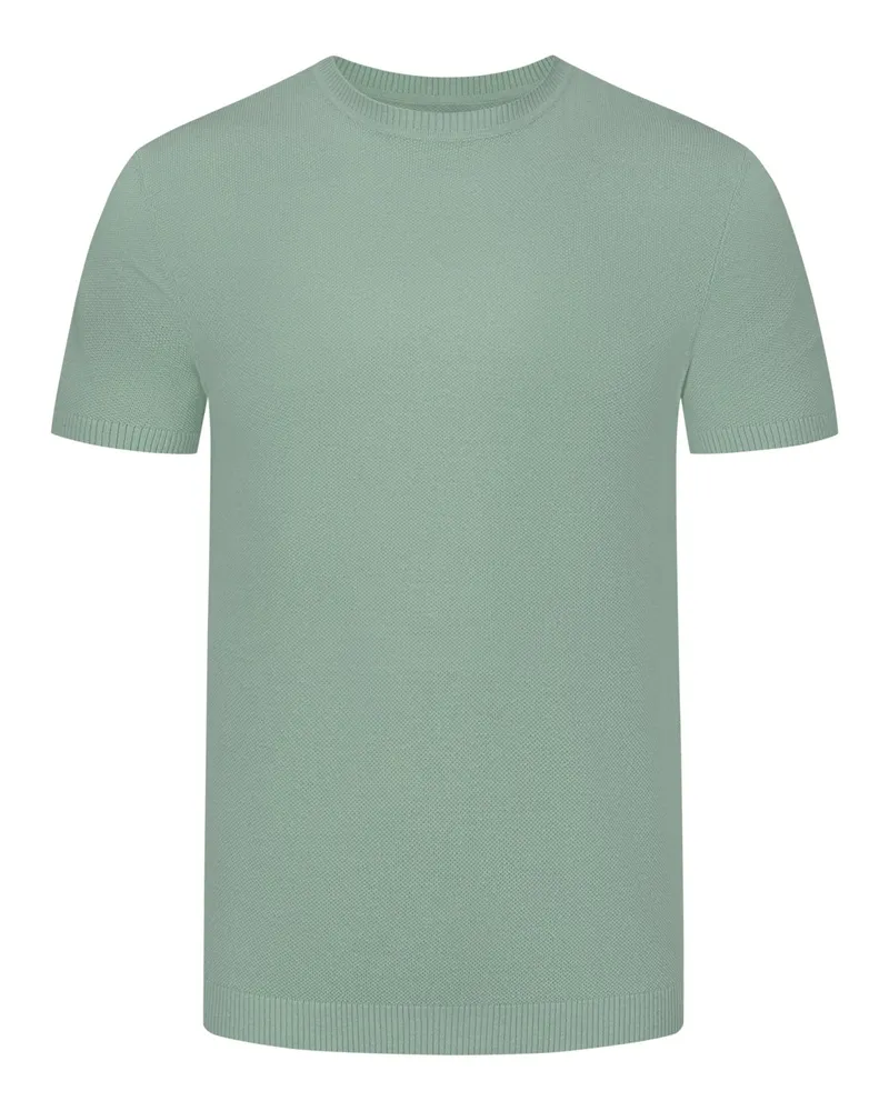Tom Rusborg Leichtes Strick-T-Shirt mit frontseitiger Reiskornstruktur in Salbei