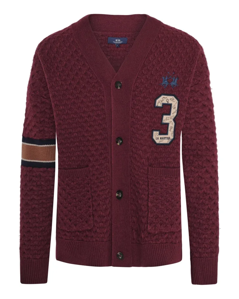 La Martina Strickjacke aus einem Woll-Mix mit Aufnäher und Struktur in Bordeaux