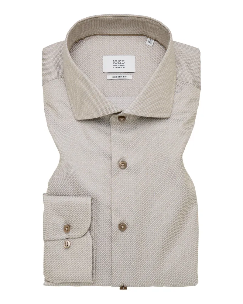 Eterna Hemd aus Vollzwirn Baumwolle und Struktur, Modern Fit in Beige