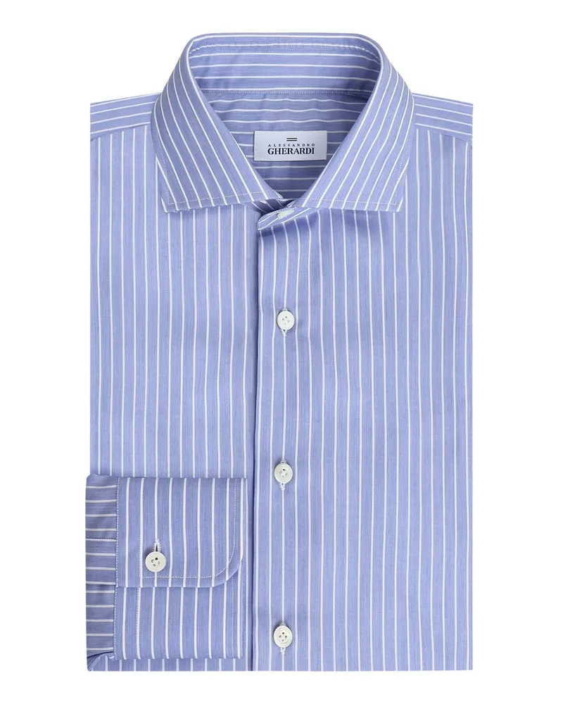 Alessandro Gherardi Glattes Streifenhemd in Vollzwirn-Qualität, Slim Fit in Blau