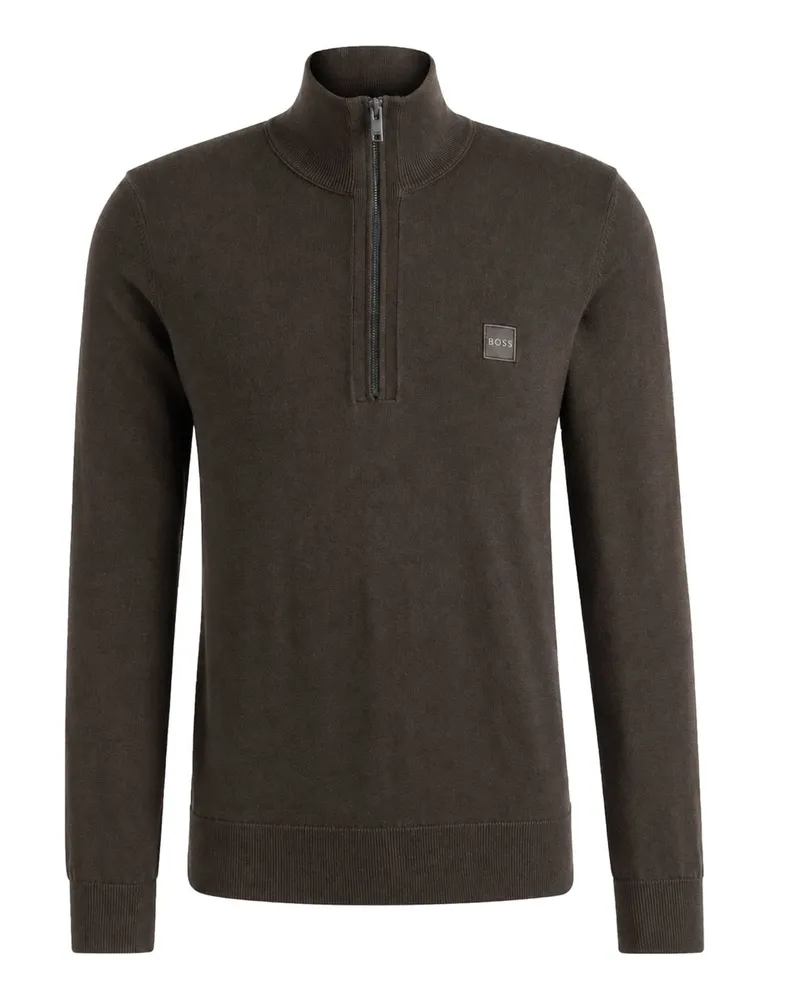 HUGO BOSS Strick-Troyer mit Kaschmiranteil und Label-Aufnäher in Dunkelbraun
