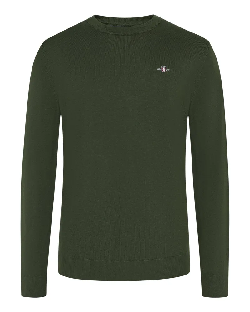 Gant Leichter Pullover aus einem Baumwollmix mit Logo-Stickerei in Grün