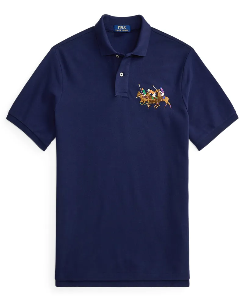 Ralph Lauren Piqué-Poloshirt mit farbiger Dreifach-Pony-Stickerei, Classic Fit in Marine