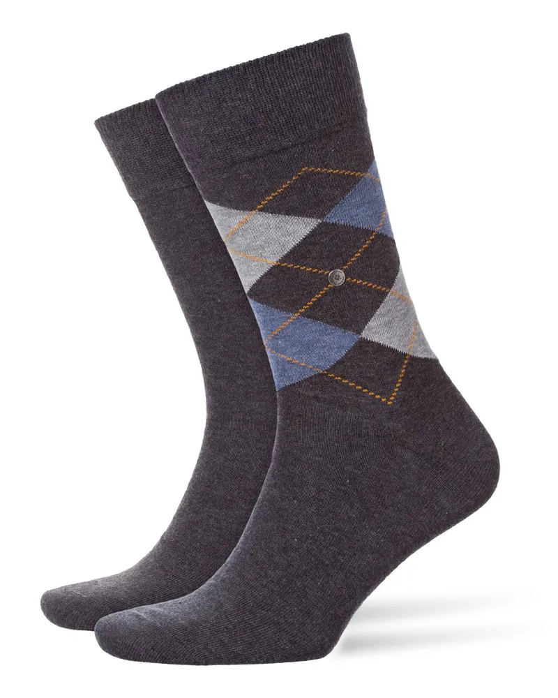 Burlington 2er Pack Socken in Uni und Argyl-Muster in Anthrazit